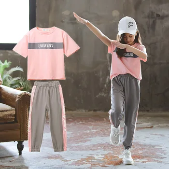 

2020 New Girls Clothing Sets Summer Children Letter T-shirt Short Sleeve +pants Set Kids Outwear Baby Girls Clothes