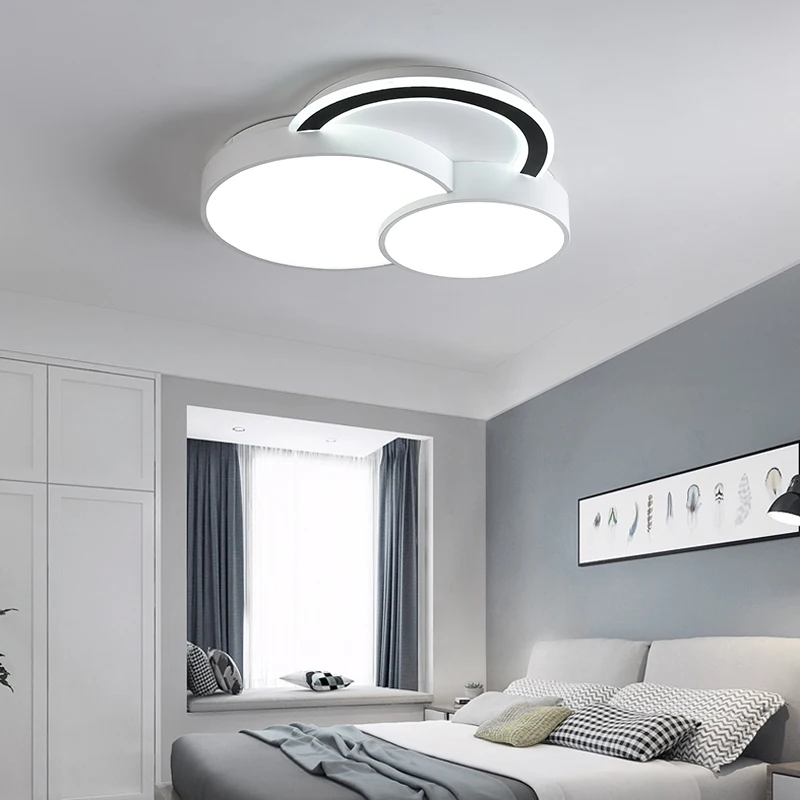 

Bedroom LED ceiling lamp black and white collision creative personality round room lamp simple modern iron art reading room lamp