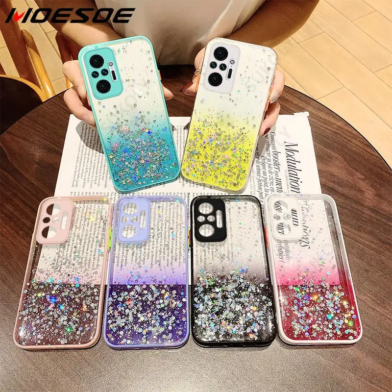 For Xiaomi Redmi Note 10 Case Gradient Glitter Clear Lens Protective Epoxy Acrylic Cover 9 8 Pro Mi 11 M3 X3 F3 | Мобильные телефоны