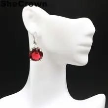 32x15 мм большой драгоценный камень круглый розовый малиновый родолит CZ Гранат вечерние серебряные серьги