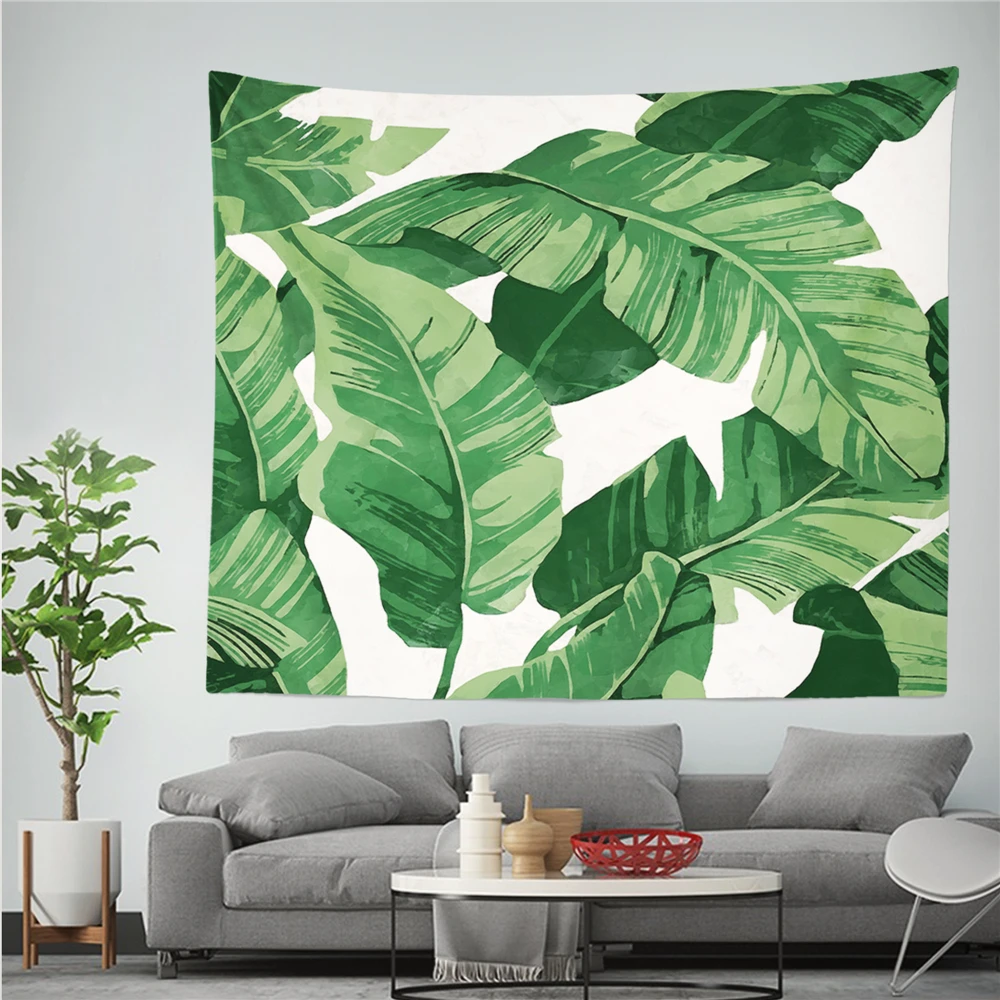 

Modern Fresh Style Tapestry Tropical Green Leaves Pattern Printed Wall Cloth Tapestry Beach Towel Cushion Home Art Decoration