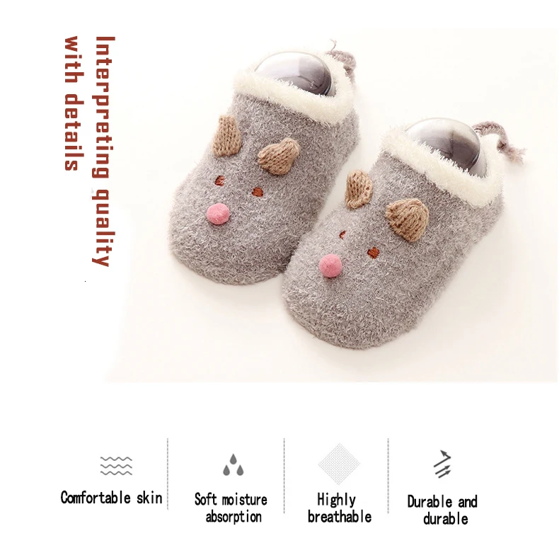 Однотонные нескользящие носки для обуви с рисунками животных для маленьких девочек детская теплая обувь с рисунками Нескользящие тапочки Exoti, для детей возрастом от 6 до 24 месяцев