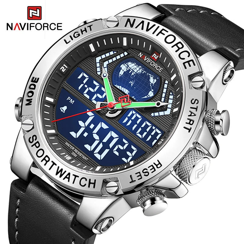 NAVIFORCE-relojes deportivos de lujo para hombre, pulsera de cuarzo con cronógrafo Digital, alarma, resistente al agua, militar, Masculino