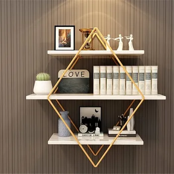 

Nordic wall multi-layer iron solid wood shelf creative home one character partition board decoration frame display rack