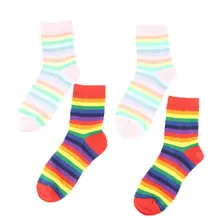 Японские Женские длинные гольфы для Девочек, Носки с рисунком мороженого и радужных цветов в разноцветную полоску, чулочно-носочные изделия