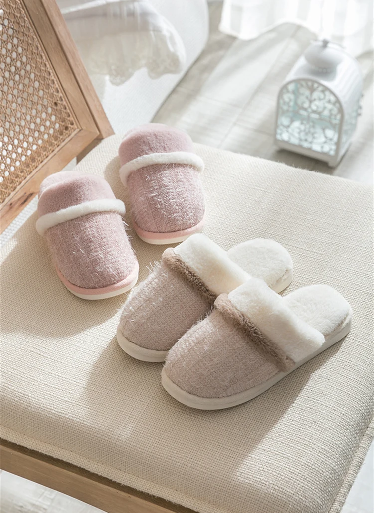 2020 Winter New Home Women Fur Slipers Solid Cotton Plush Warm Bedroom Couple Shoes Comfortable Indoor Women Furry Slippers