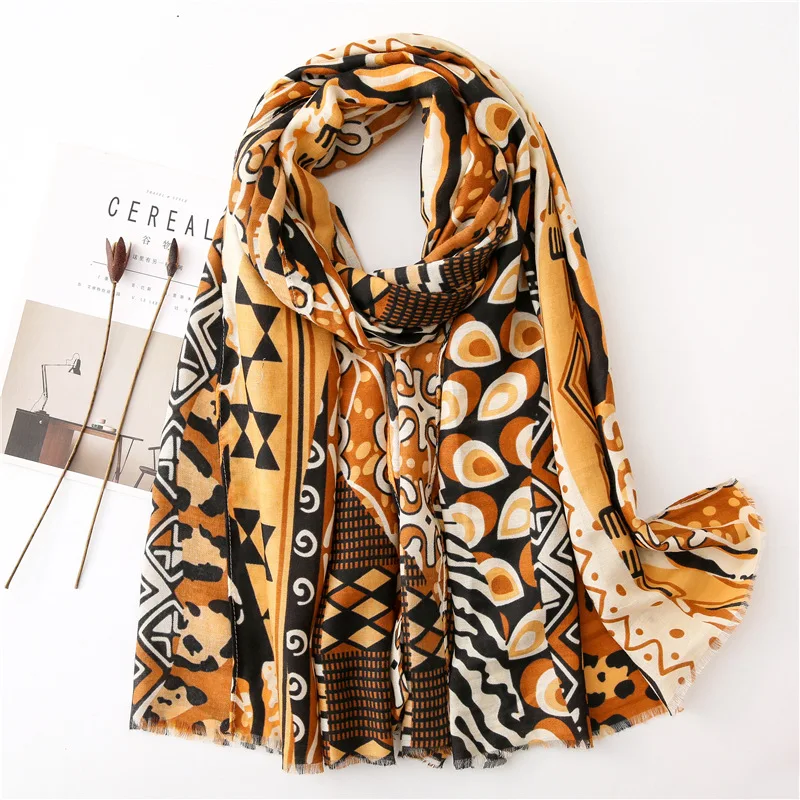 

2020 New Cotton Geometric Print Fringe Scarves Shawls Long Cotton Soft Trendy Stripe Scarf Wrap Hijab Muffler Free Shipping