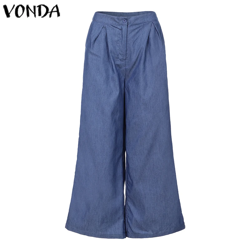 VONDA летние брюки свободные джинсовые широкие брюки джинсы эластичные брюки с высокой талией Женская одежда повседневные штаны 5XL