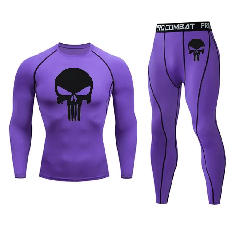 skull Winter Thermal underwear Sets Men Punisher Compression Gym joggers sport long johns hot underwear Fitness tracksuit warm - Цвет: sets