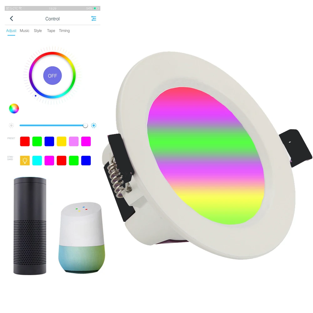WI-FI умный Светодиодный точечный светильник Tuya Smart Life СИД Dimmable вниз 7 Вт RGB
