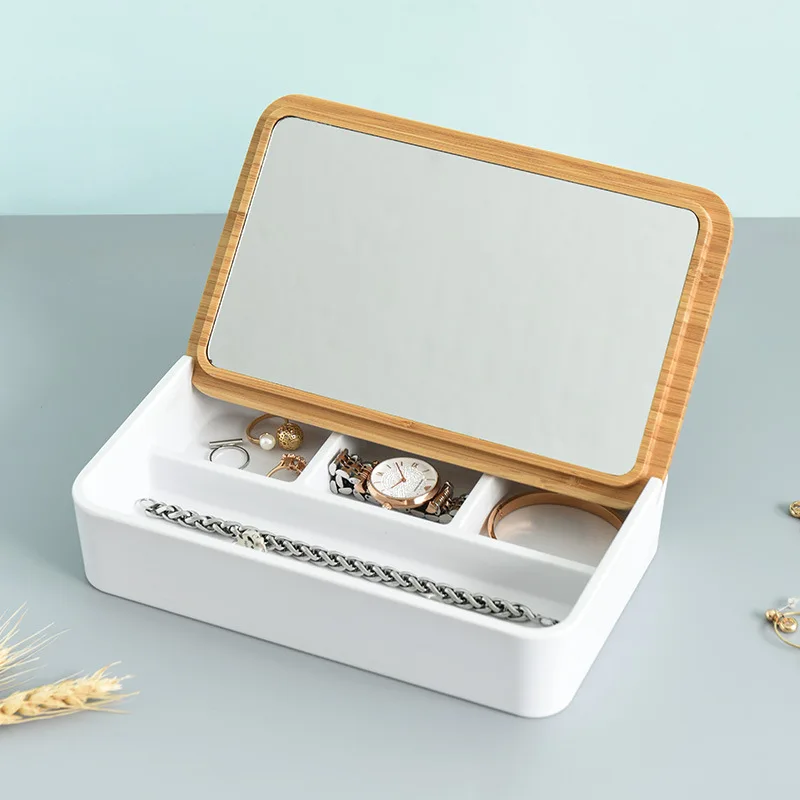 Пластиковый органайзер для косметики с зеркальной крышкой ювелирные часы в коробке косметический Органайзер кольцо подставка для помады ожерелье Дисплей Органайзер