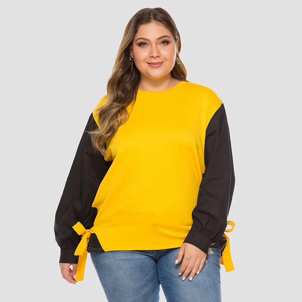 

4XL Plus Size Sweatshirt Women 2019 Autumn Winter Long Sleeve Contrast Color Elegant Sweatshirt Loose Oversized Ladies Tops