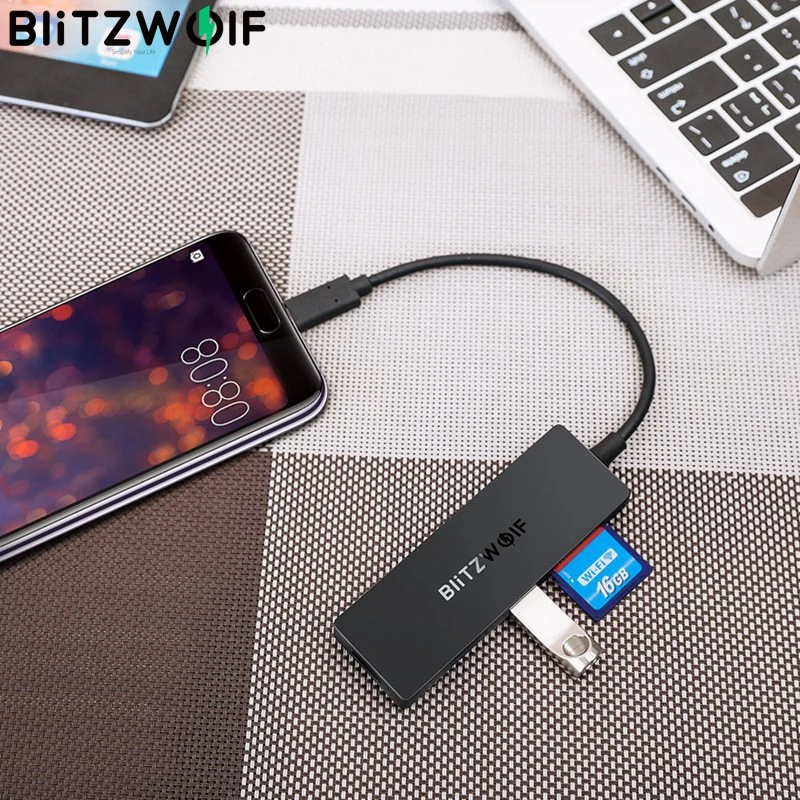 Скидка BlitzWolf BW TH4 5 в 1 Тип C до 3 Порты и разъёмы USB 3,0 SD font b Card b font font b Reader b font данных Hub 5 Гбит USB 3,0 USB концентраторы TF SD считыватель карт OTG