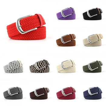 

Unisex Belt Canvas Belt Elastic Stretch Pin Buckle 1Pcs Fashion Casual Jeans Decorative Belt Woven Waistband Wide Belt 13 Colors