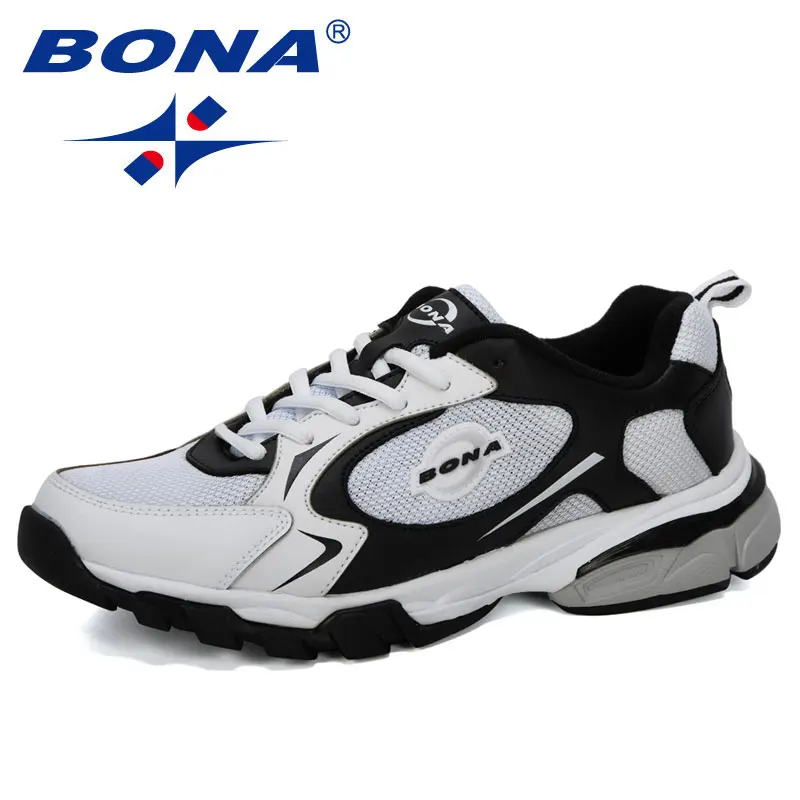 White black BONA/ новые дизайнерские Популярные кроссовки мужские Нескользящие спортивные туфли для бега из коровьей кожи мужские уличные тренировочные туфли - Цвет: White black