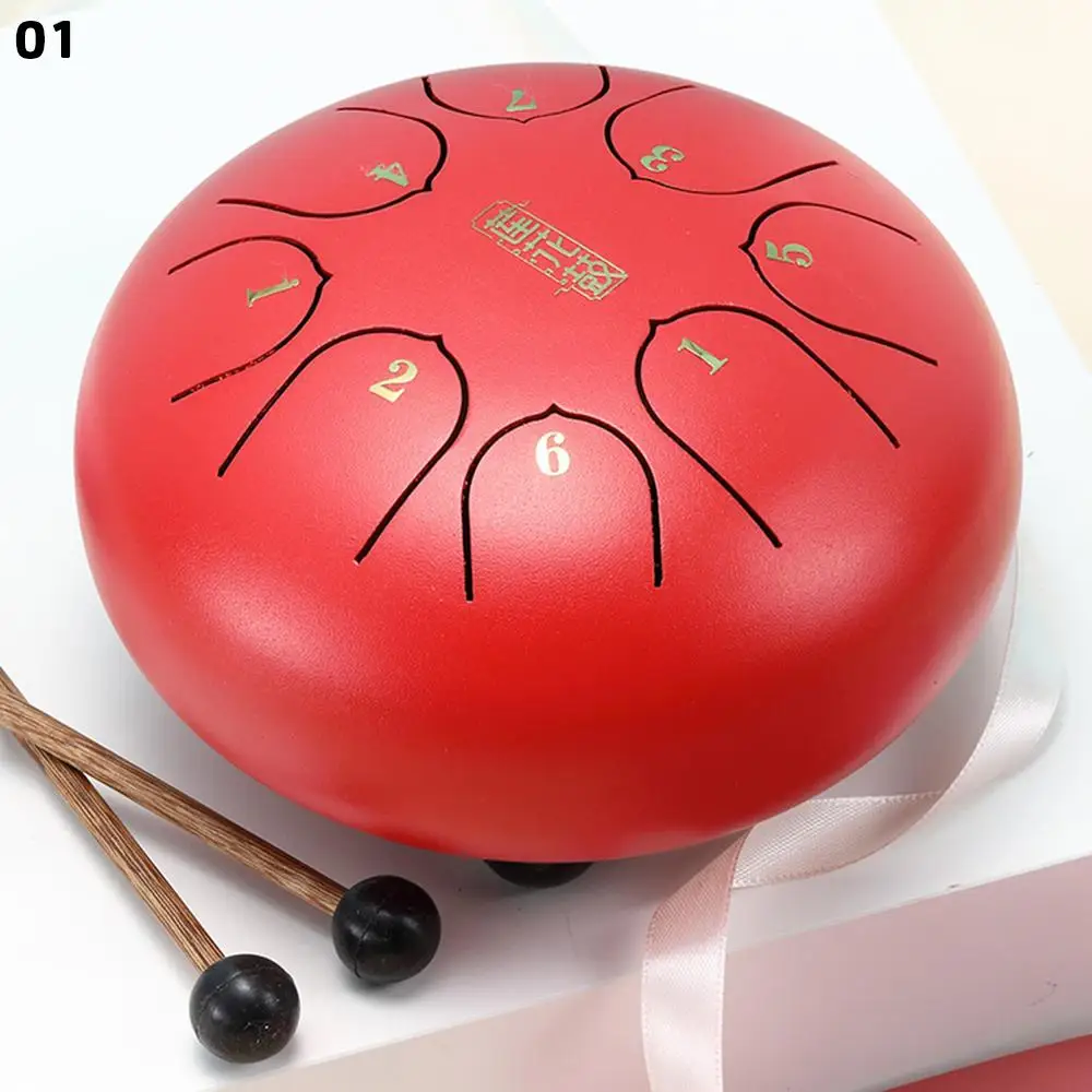 Красный 6 Inch Steel Titanium Tongue Drum 8 Tune G Key Hand Pan Tank Drum Drumsticks Carrying Bag - Цвет: Красный