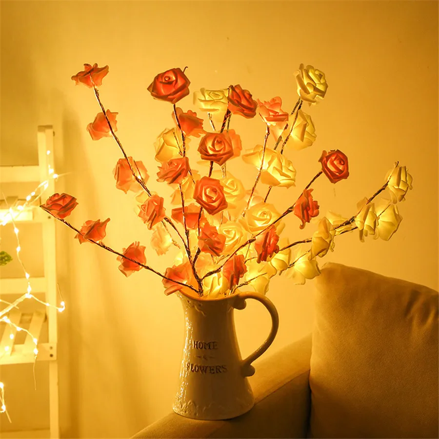 Festa de Casamento Rosa Flor Salgueiro Ramo Lâmpada 20 Lâmpadas Artificial Galho Floral Natal Guirlanda Luz Diy Led 14 20 lâmpadas artificial salgueiro galho floral natal