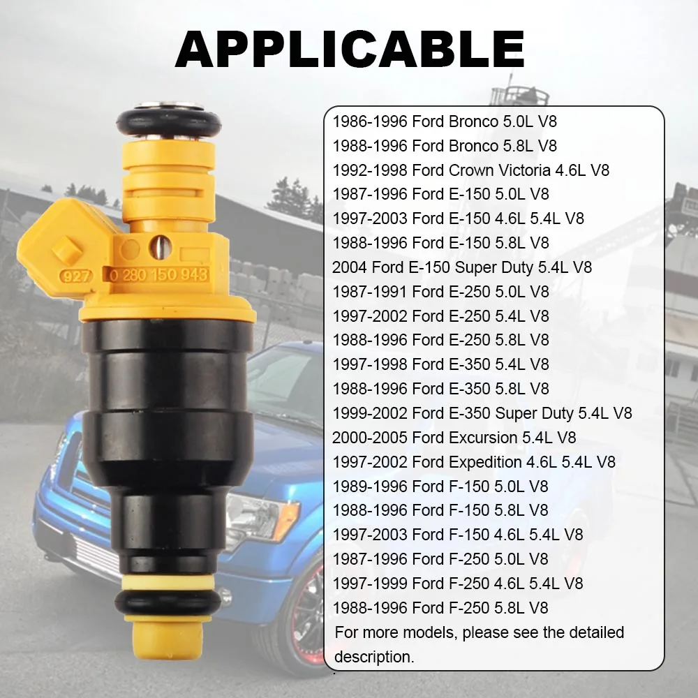 8PCS Fuel Injector Nozzle For Ford Bronco Mustang Excursion F150 F250 F350 E150 0280150943 0280150939 0280150909 0280150943
