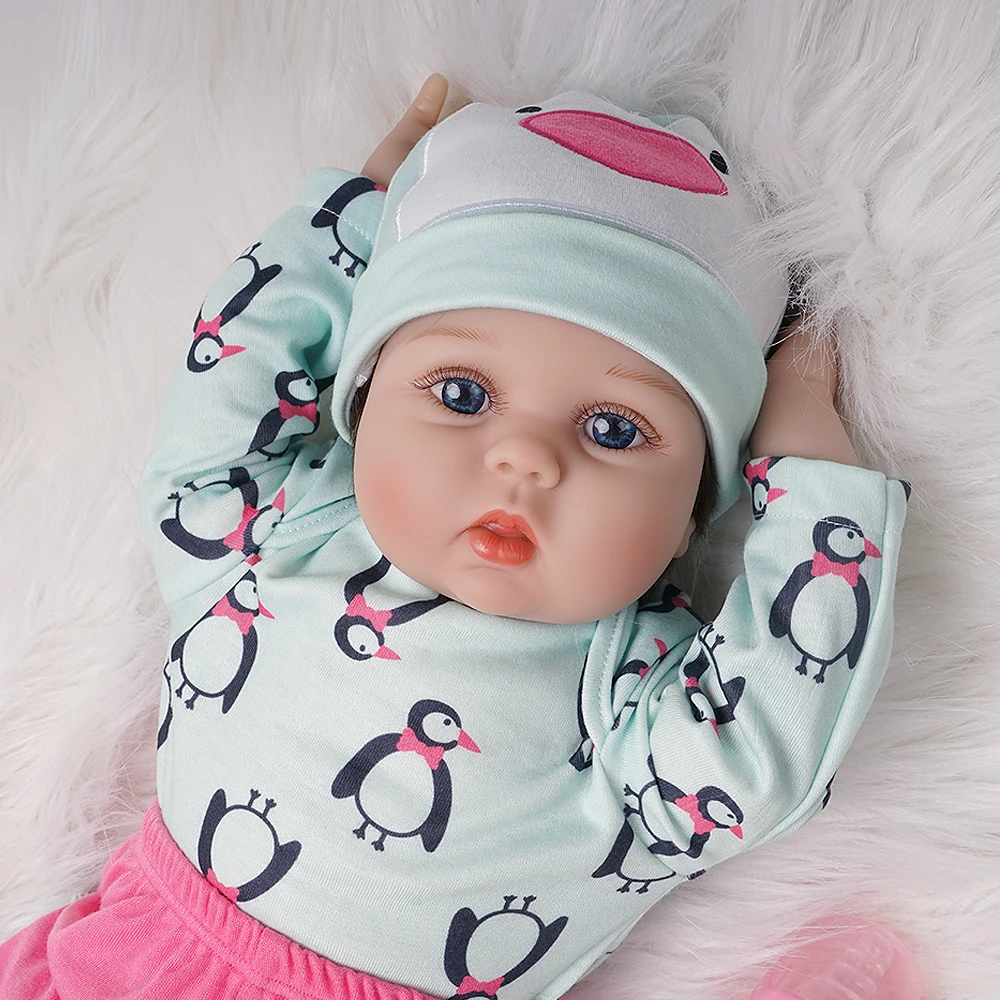 55 см Reborn Baby Doll Девушка Силиконовый виниловый светильник зеленый и темно-розовый наряд