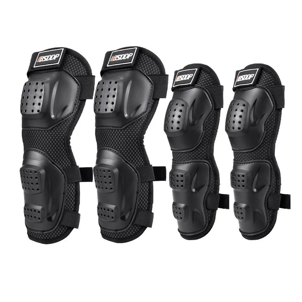 4pcs Motorcycle Black Short Knee Braces Training Elbow Guards Protector Gears