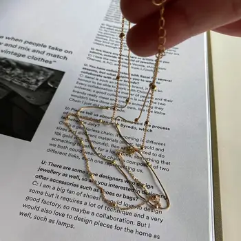 

18k gold Authentic 925 Sterling silver Round Ball & Snakebone chain Layered Double Chain Choker necklace FINE jewelry TLX836