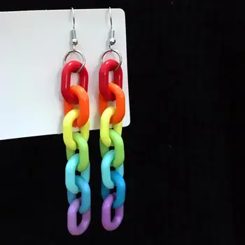 

2020 New Candy Color Acrylic Long Chain Statement Earrings Colorful Rainbow Geometric Cool Earrings for Women Girls Party Gift