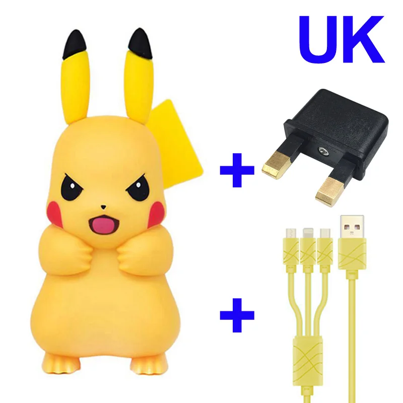 UK with Cable Милый адаптер для мобильного телефона Pikachue USB зарядное устройство для iPhone Xs Xr Max X 8 7 6s 6 Plus 5 5S 5c разъем - Тип штекера: UK with Cable