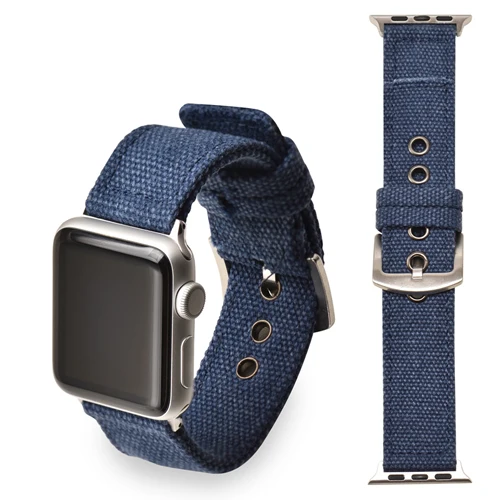 Спортивный нейлоновый ремешок для apple watch band 5 4 3 2 1 iwatch band 44 мм 40 мм 42 мм 38 мм Камуфляжный холщовый браслет аксессуары для часов - Цвет ремешка: blue   Silver buckle