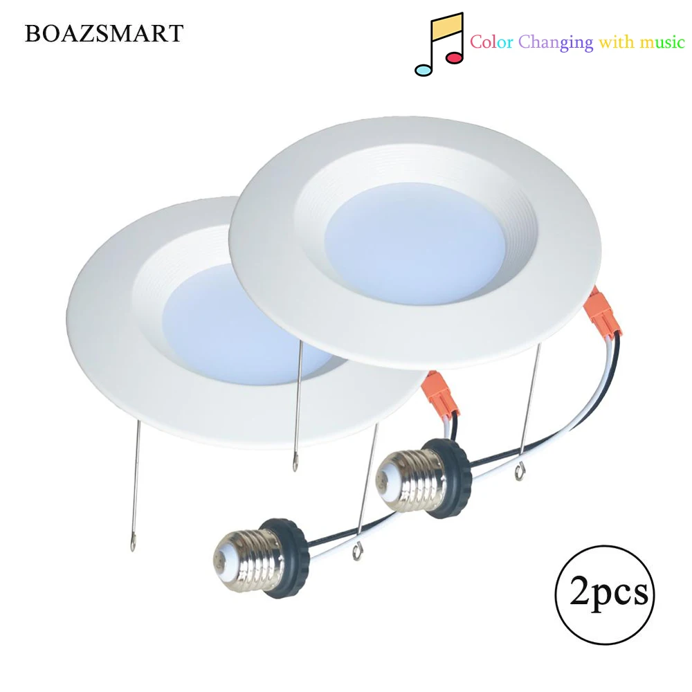 Boaz 2 шт., умный Wifi светодиодный светильник, утопленный E26 15 Вт, 5/6 дюйма, лампа с регулируемой яркостью RGBCW, голосовое управление, точечный светодиодный светильник, светильники