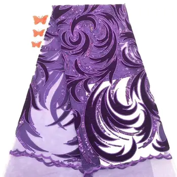 

Amazing Purple French Net Lace Fabric With Velvet Sequins Design Tulle Lace For Dress PAN216(5Yards/Lot)