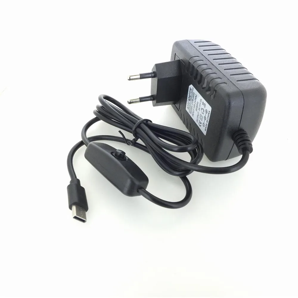 EU Raspberry Pi 4 alimentation 5V 3A адаптер type-c secteur avec interrupteur marche/arrêt EU US AU UK USB-C chargeur pour Raspb - Цвет: EU