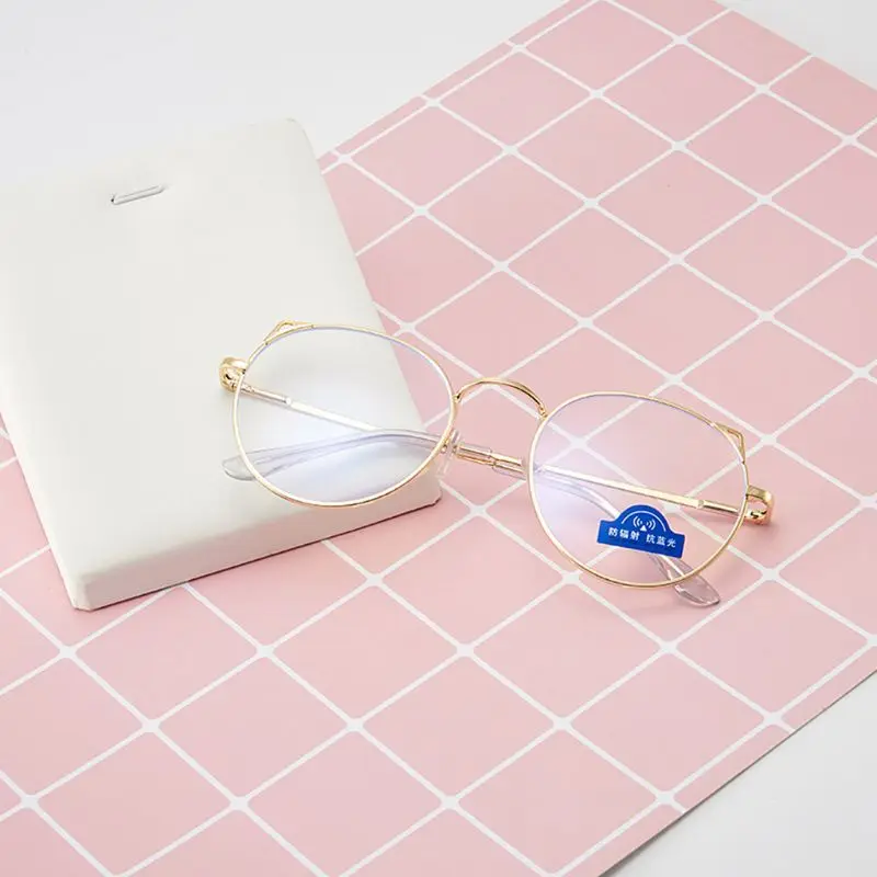 Анти голубой свет милые круглые кошачьи уши очки оправа Компьютерная Защита глаз оптические очки унисекс