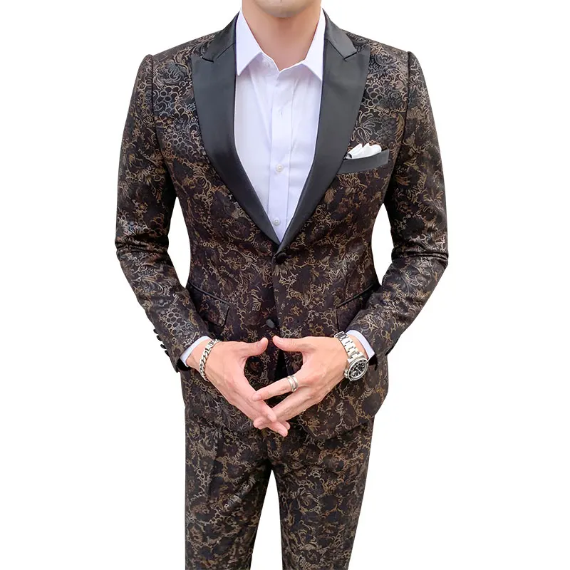 

2019 Dress Suits men casual business meeting printing wedding marriage suits two pieces (blazers+pants) Plus size 5XL two-button