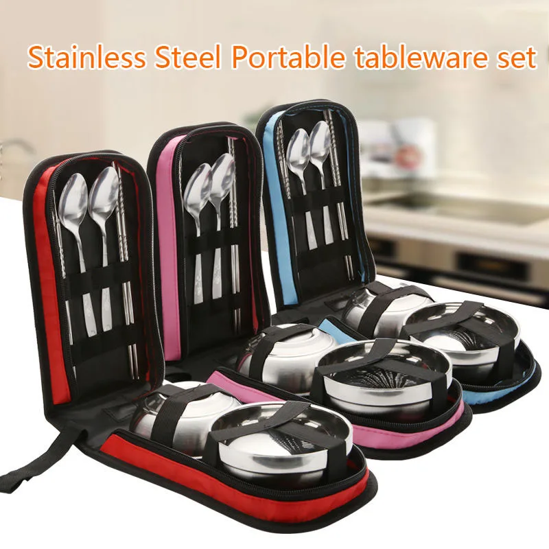 Travel Equipment Bowl Spoon Cutlery Camping Folding Tableware Outdoor Exercise DinnerwareSteel Set Activities Chopstick Hiking