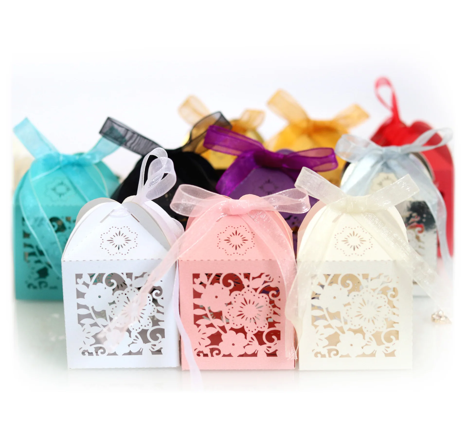 KEIVA 70 Pack Love Heart Laser Cut Wedding Party Favor Box Candy Bag Chocolate 