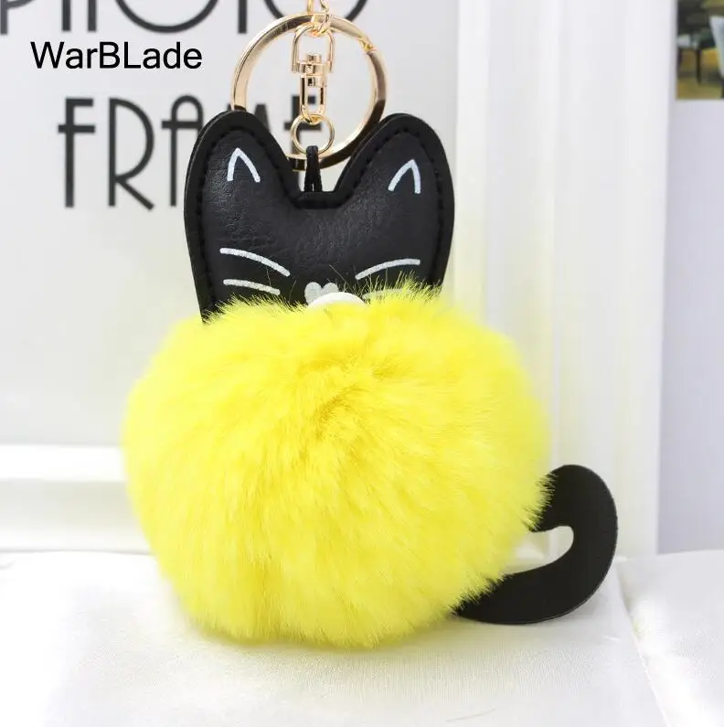 yellow WarBLade автомобильный брелок кошка брелок пушистый кролик меховой шар брелок цепь с помпонами Porte Clef для женщин сумка автомобильный брелок кольцо Рождественский подарок - Цвет: yellow