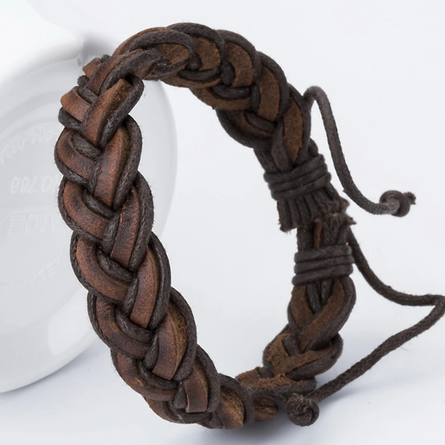 Многослойный кожаный браслет для мужчин ювелирные изделия Популярные черные цвета браслеты переплетения Амулет из натуральной кожи ручной цепи Пряжка друзья - Окраска металла: Brown
