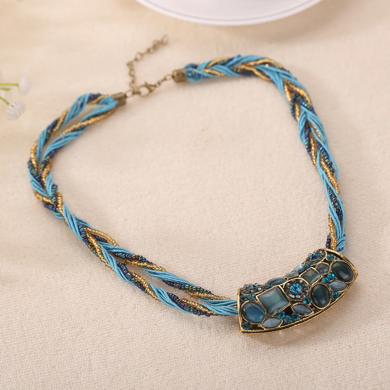 ELIfashion ретро ожерелье в богемном стиле многослойная цепочка с бусинами Кристалл Зерно отрасли красочные смолы в форме полосы кулон ожерелье