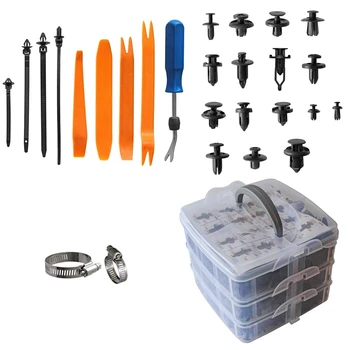 

650Pcs Car Retainer Clips Plastic Fasteners Kit Fender Rivet Clips Auto Push Pin Rivets Kit with Fastener Remover Cable Tie for