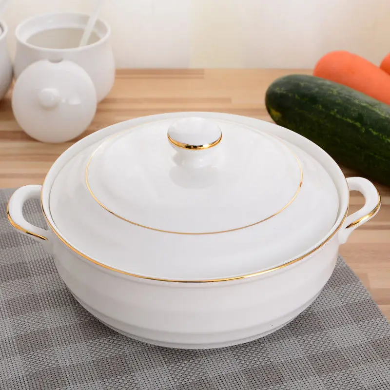 Large-capacity 1.4L Ceramic Soup Bowl Household Binaural Stew Pot with Lid  Rice Soup Bowl Phnom Penh Soup Pot Serving Bowls