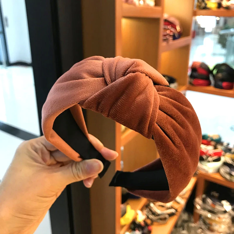 Elegant Thick Velvet Women Headbands Winter Girls Sweet Bow Knot Wide Turban Hairbands Barrettes Headwear Hair Accessories