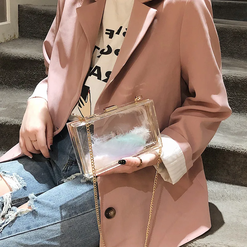 Small Bag female Women 2020 Tide Case Square Package Transparent Chain Oblique Satchel top-handle bolsos mujer Sale sac | Багаж и сумки