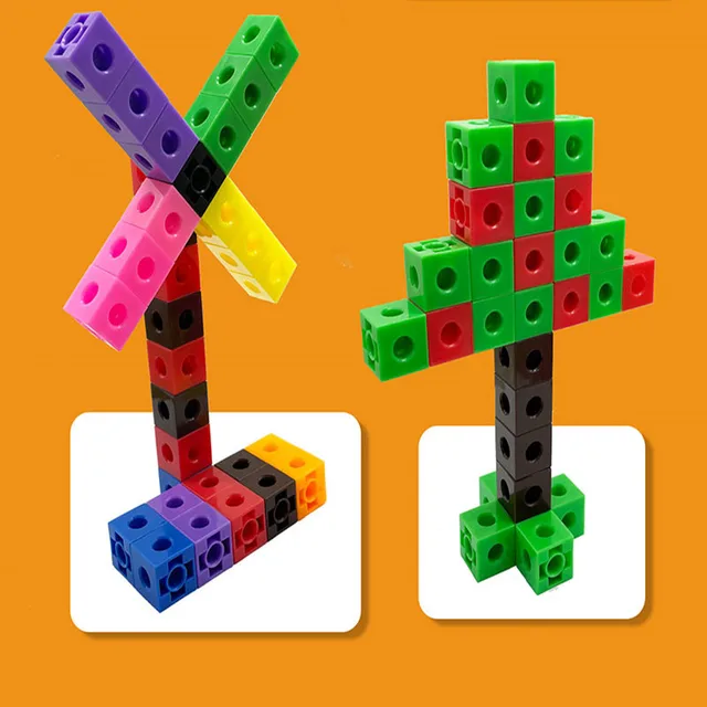 Montessori Rainbow Math Link Cubes Educational Block Toy Boxed Color Ribbon Graphic Card Mathematical Counting Stacked Cube Toys 6