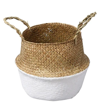 

Woven Seagrass Storage Basket Plant Pot Cover Belly Basket With Handles Suitable For Storage Of Clothes Baby Toys Picnic Snacks