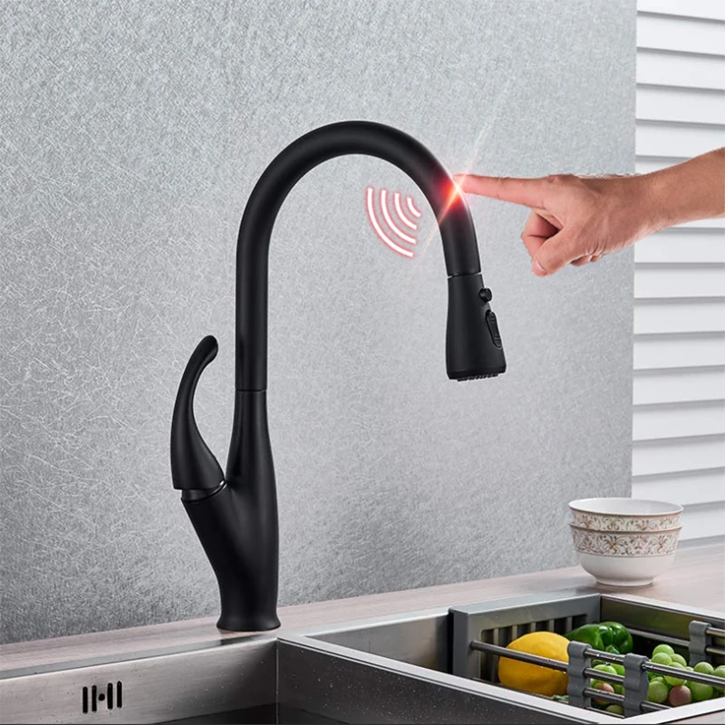 Sensor Kitchen Faucets Black Smart Touch Inductive Sensitive Faucet Mixer Tap Single Handle Dual Outlet Water Modes