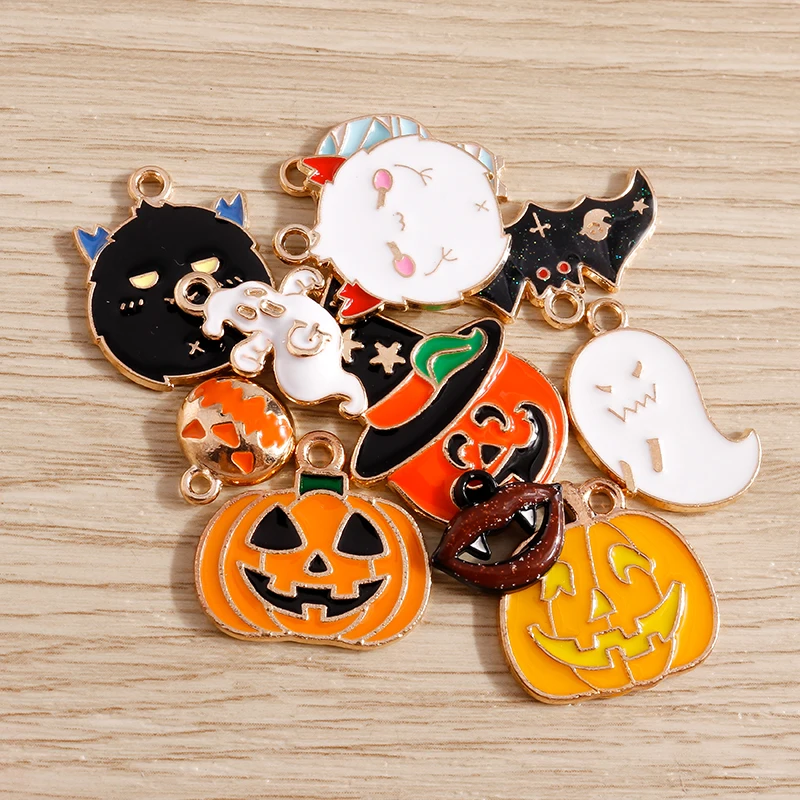 8 Pcs Halloween Tumbler Charms - Pumpkin, Ghost, Bat Pendants For Cup Handles (Metal)