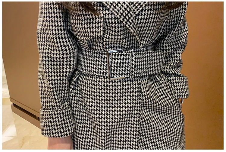 H Han queen/корейский стиль, длинный Женский Тренч в клетку,, зима, OL Hounstooth, средней длины, Тренч, Ретро стиль, тонкая верхняя одежда