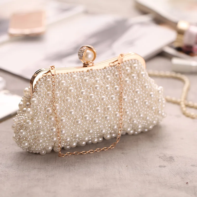 Julyee жемчужные вечерние сумки со стразами винтажные Minaudiere женские сумочки Кошельки женская элегантная сумка - Цвет: Белый
