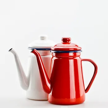 

1L High Quality Enamel Coffee Pot Cafetera Pour Over Drip Kettle Barista Milk Water Jug Pitcher Teapot for Gas Induction Cooker