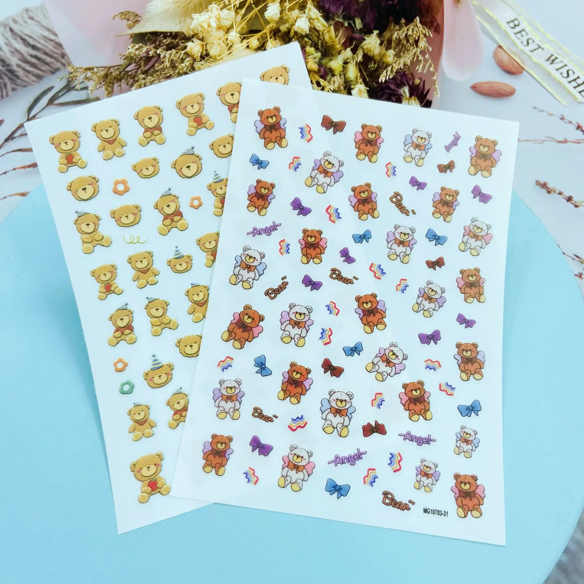 

DIY Japanese Style Thin Light Traceless Nail Stickers New Design Coffee Colors Cute Bears Dry Nail Decals Nail Art Manicure
